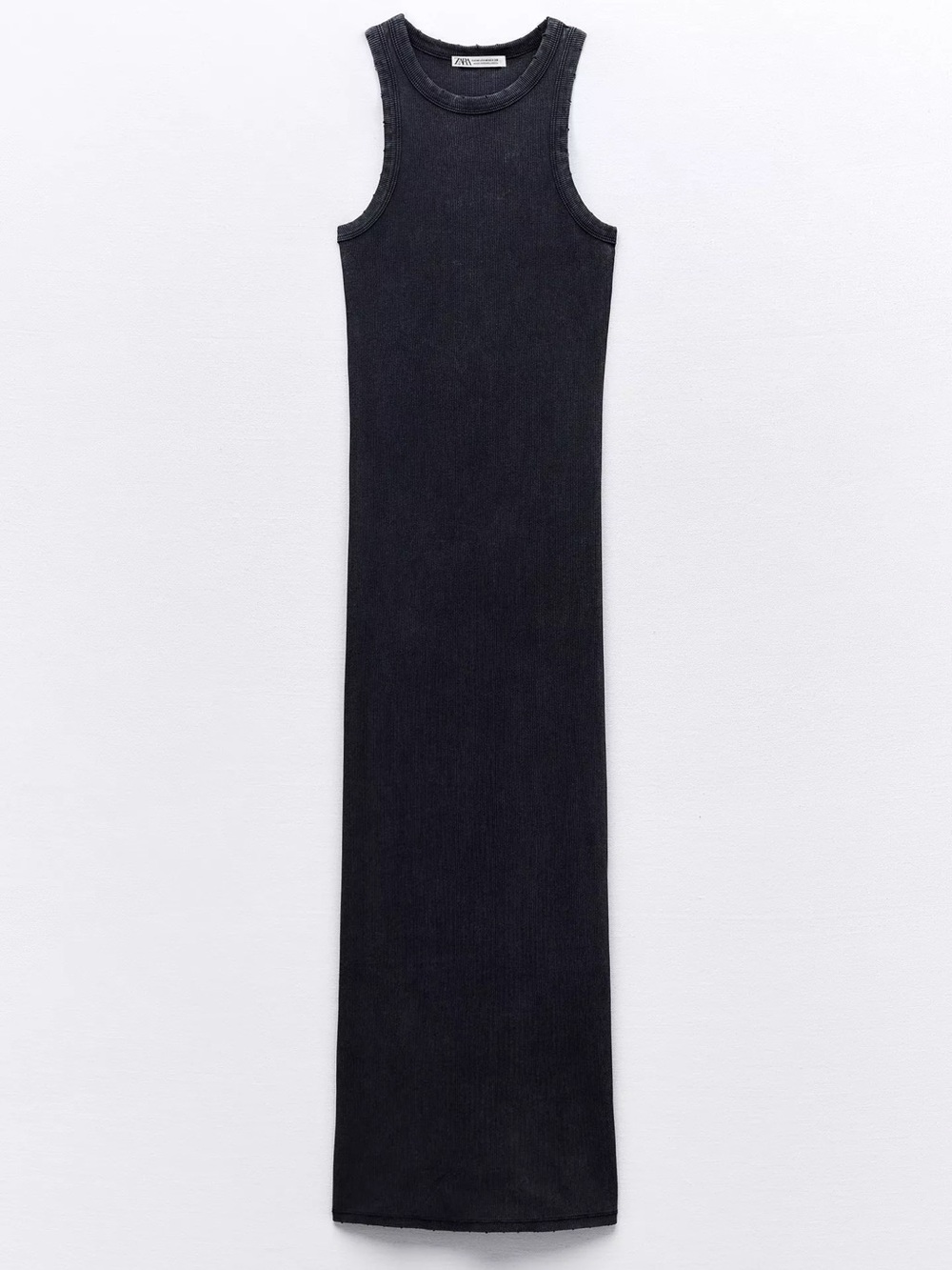 Zara Washed Effect Fitted Ribbed Tank Dress in Washed Black Distressed